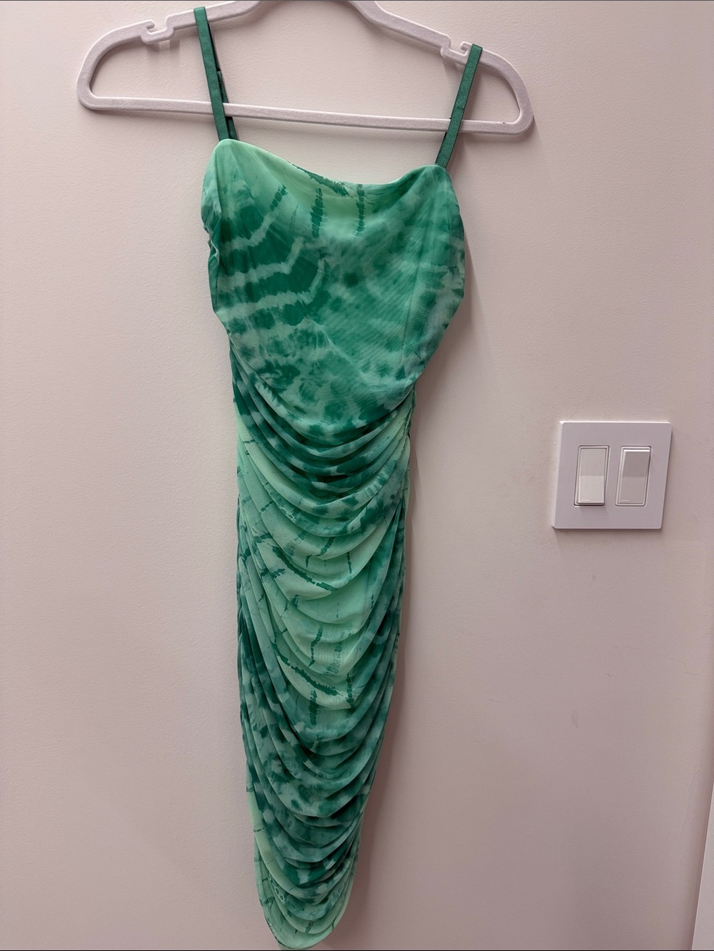 Marciano Green Tie-Dye Ruched Slip Dress